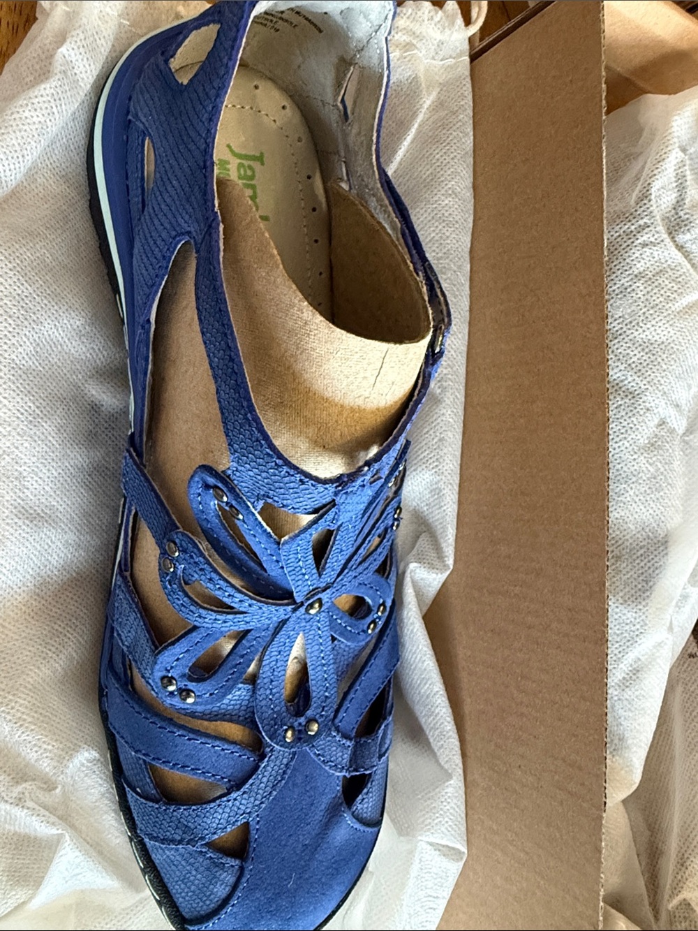 Jambu Blue Floral Cutout Slip-On Sandals with Stud Accents